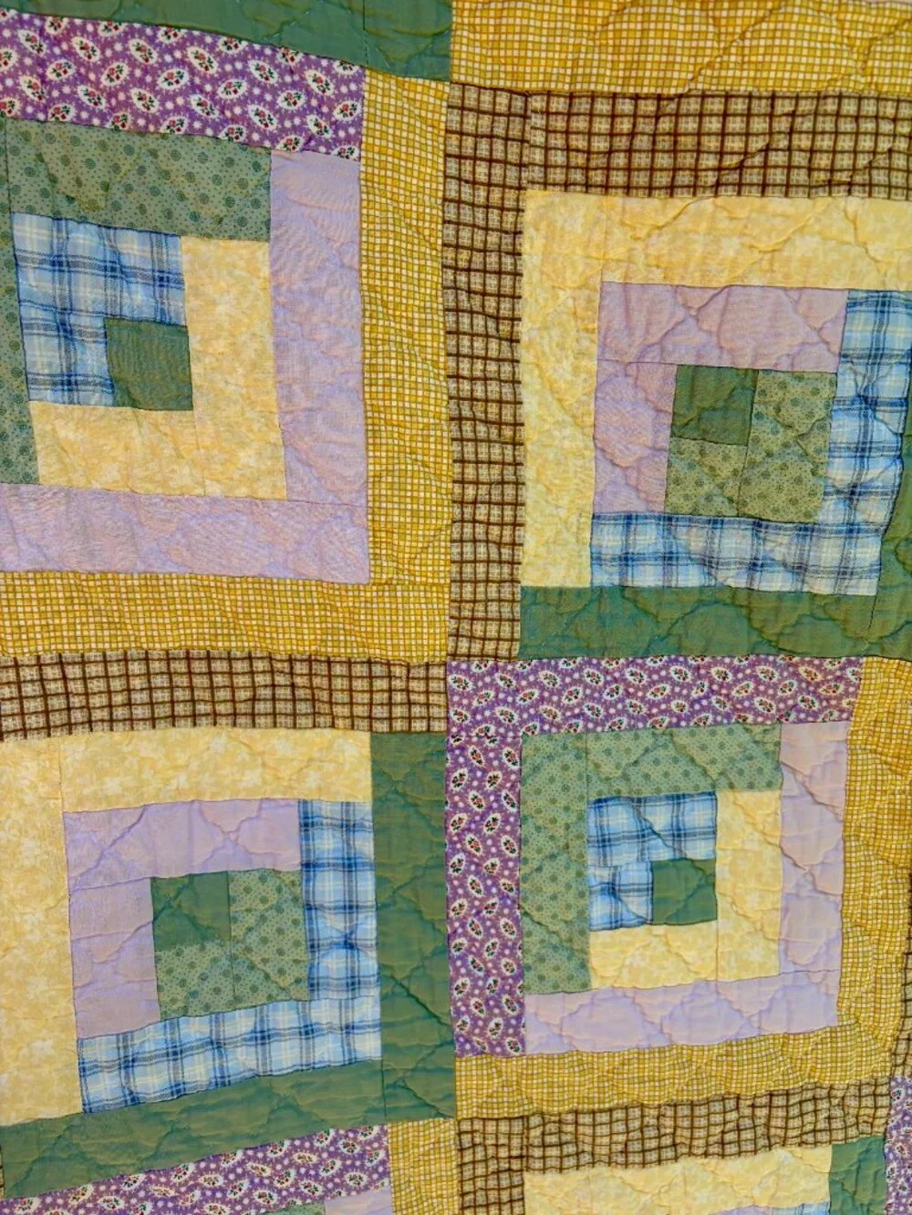 Vintage Log Cabin Quilt | Large Handmade Pastel Patchwork Quilt | 84